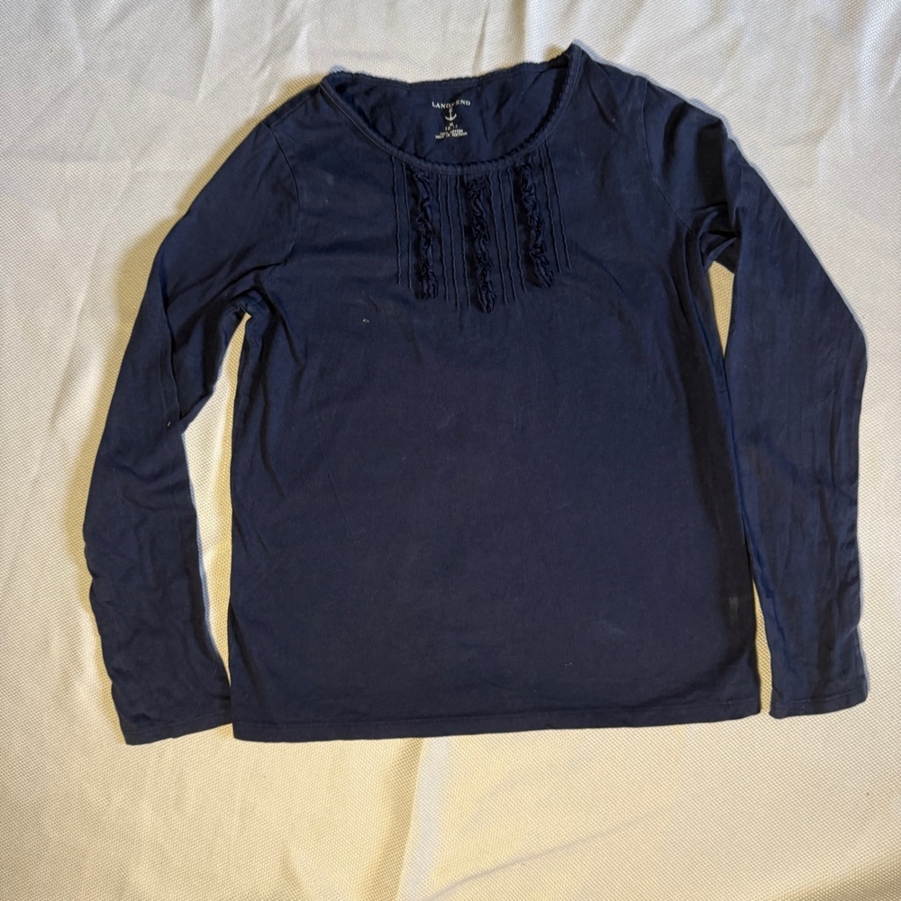 Lands’ End Navy Long Sleeve Top with Lace Detail (Girls M 10–12)